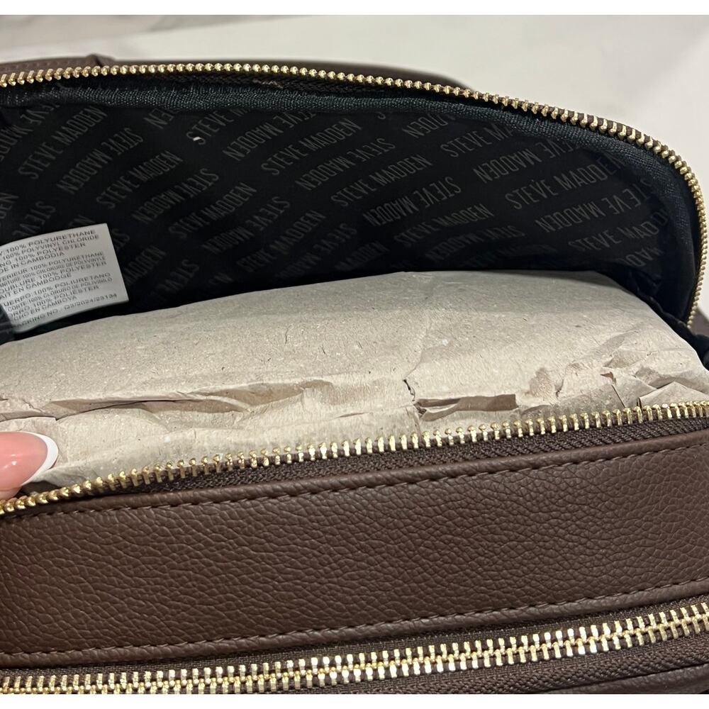 Steve Madden Blexi Hollywood Crossbody Bag Sepia Brown Logo Grid DR143770 New - Picture 5 of 11